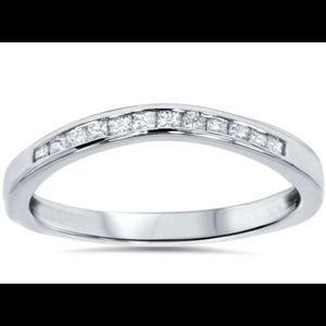Genuine Diamond & 14k white gold Curved Wedding Band/enhancer size 6